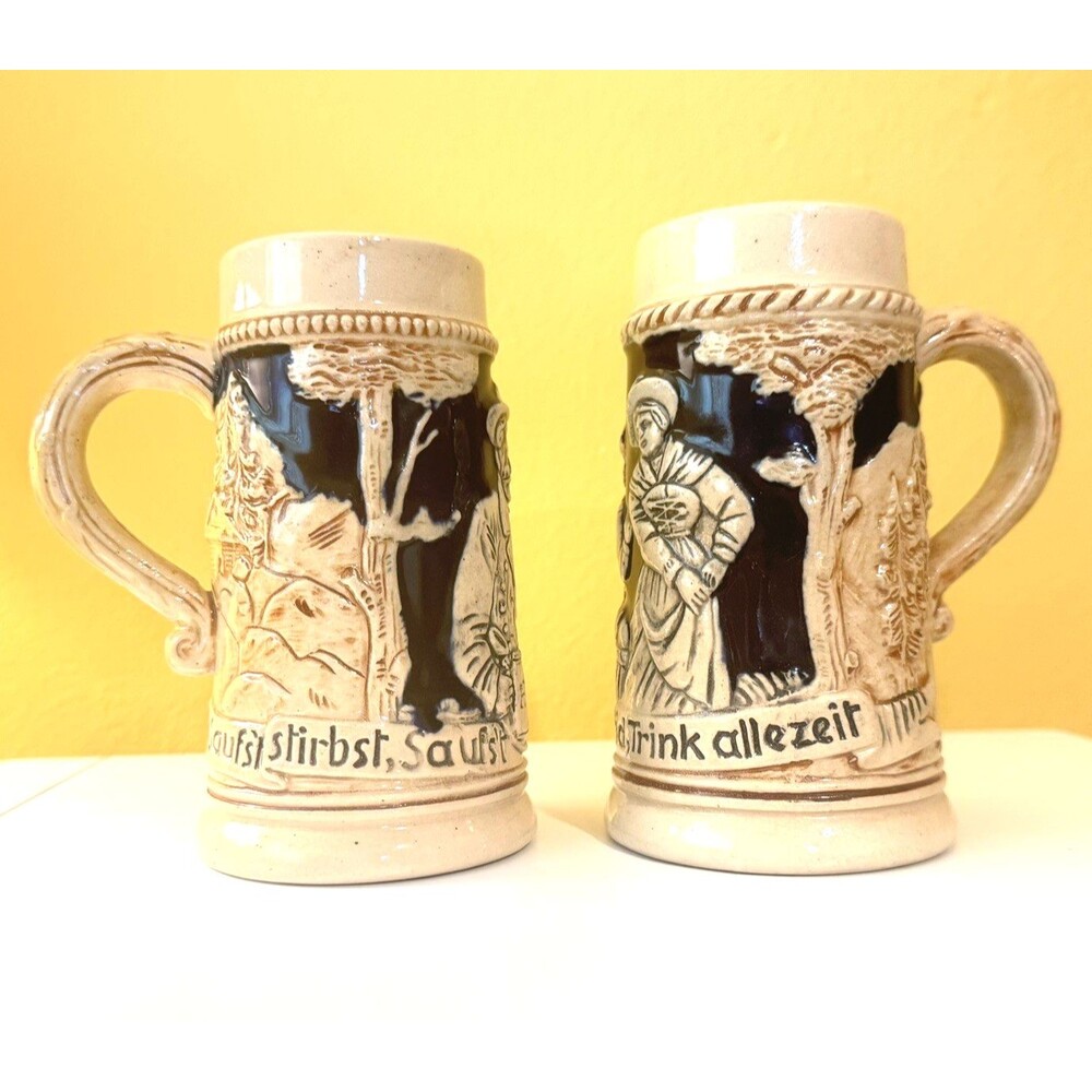 Vintage Set of 2 German Ceramic BEER STEIN Mugs Made in Germany